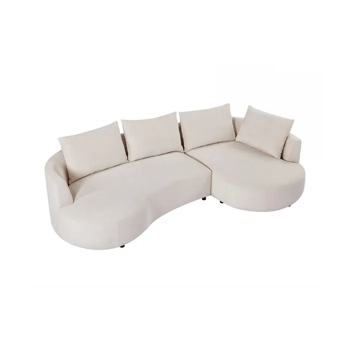 Canapé d'angle droit en velours texturé beige LOUSADO