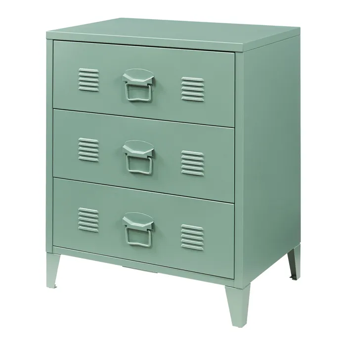 Commode métallique Hämeenlinna avec 3 tiroirs acier 72 x 60 x 40 cm vert mat en.casa