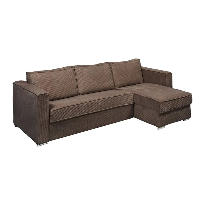 Canapé d'angle convertible express et réversible en velours côtelé marron - Couchage à lattes larges 140 cm - Matelas 14 cm LORETO