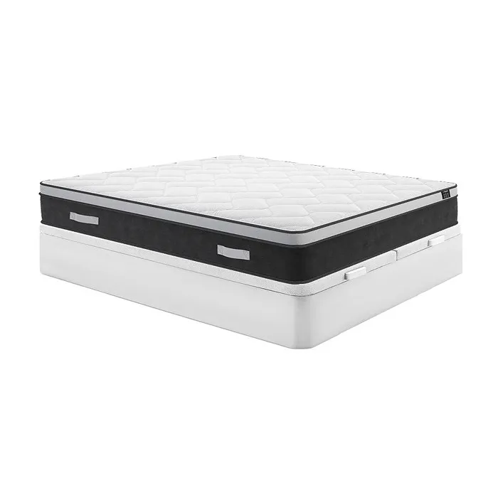 Ensemble 180 x 200 cm sommier coffre blanc + matelas hybride ressorts ensachés et mémoire de forme ép.25cm - ASTRIA Art Collection