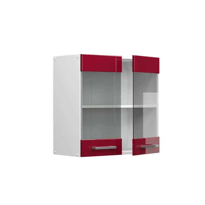 Vicco Armoire suspendue universelle Rouge bordeaux Haute brillance 60cm avec portes vitrées