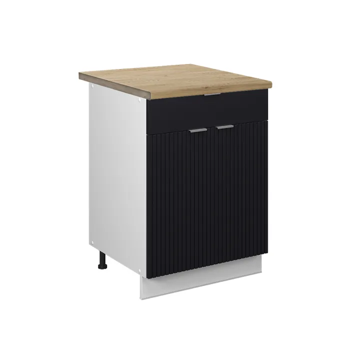 Vicco Meuble cuisine Noir rayé 60cm avec tiroir, PT Chêne