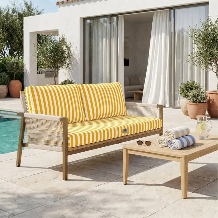 Coussins pour salon de jardin déhoussable 100x50cm rayure jaunes