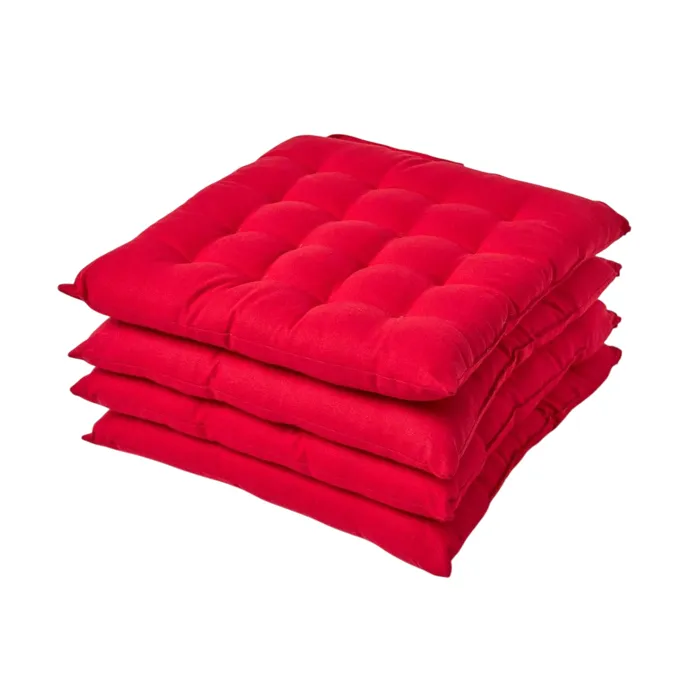 Galette De Chaise En 100% Coton 40x40cm Rouge - Lot De 4 - Homescapes