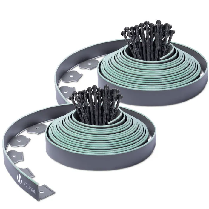 Vounot Bordure De Jardin Plastique Flexible 20m Avec Piquets Gris Bordé De Vert Clair