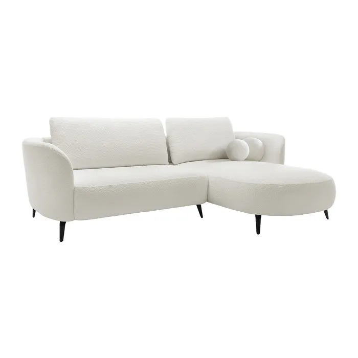 Canapé d'angle droit convertible en tissu bouclette blanc ivoire AREMIA