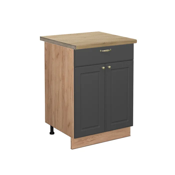Vicco Meuble cuisine Anthrazit-Gold Landhaus/Chêne doré 60cm avec tiroir plan de travail Chêne doré