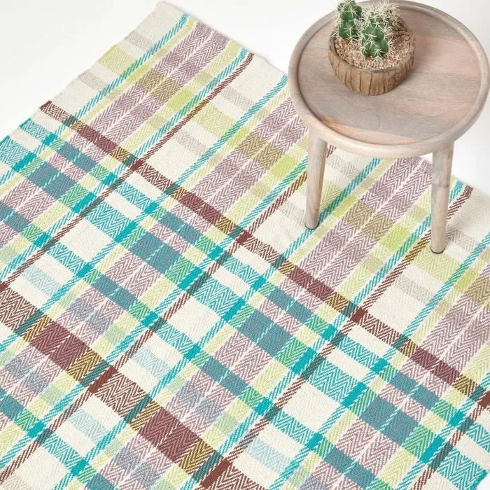 Tapis En Coton À Imprimé Tartan Beige Et Bleu Wilson 90x150cm - Homescapes