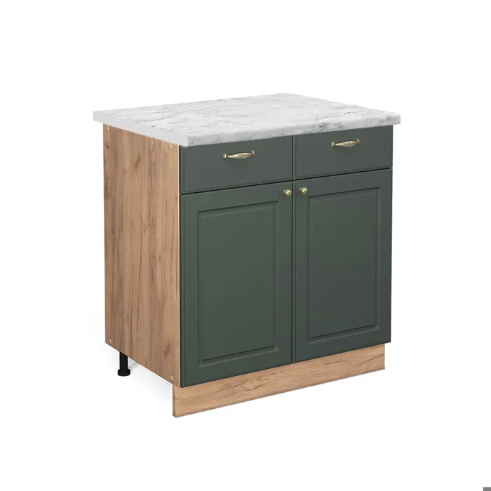 Vicco Meuble cuisine Vert Or Campagne/Chêne doré 80cm plan de travail Marbre
