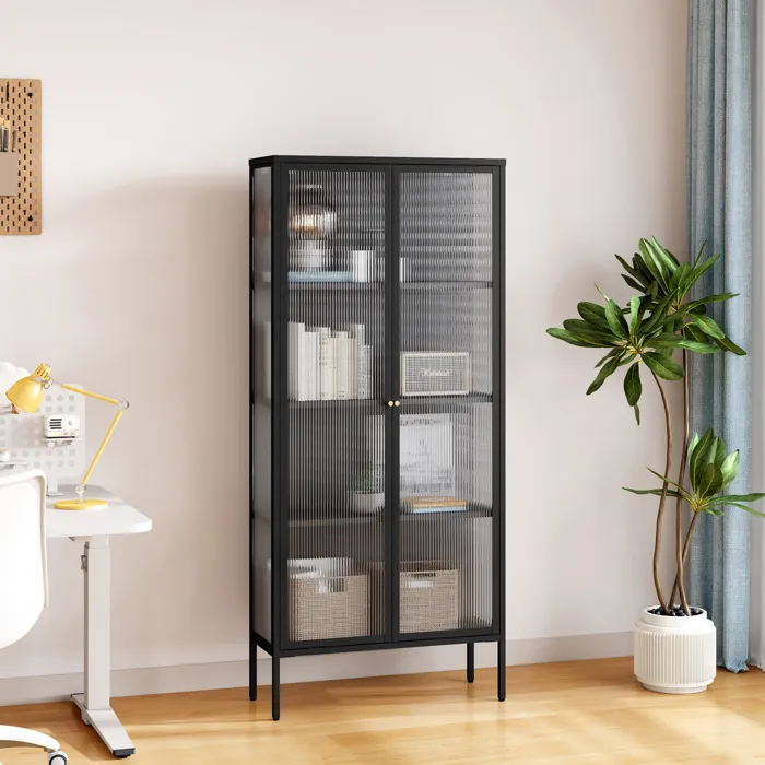 Buffet vitrine Vinterhavn acier 180 x 80 x 35 cm noir en.casa