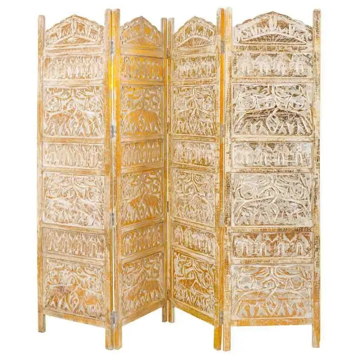 Paravent Artisanal En Bois Blanc-naturel 50(x4)x2x180h