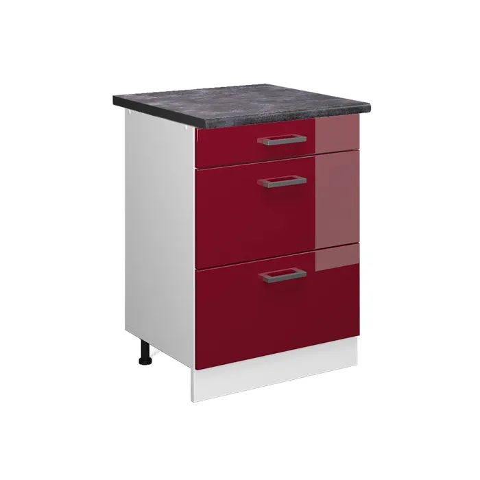 Vicco Meuble cuisine Rouge brillant 60cm avec tiroirs, PT Anthracite