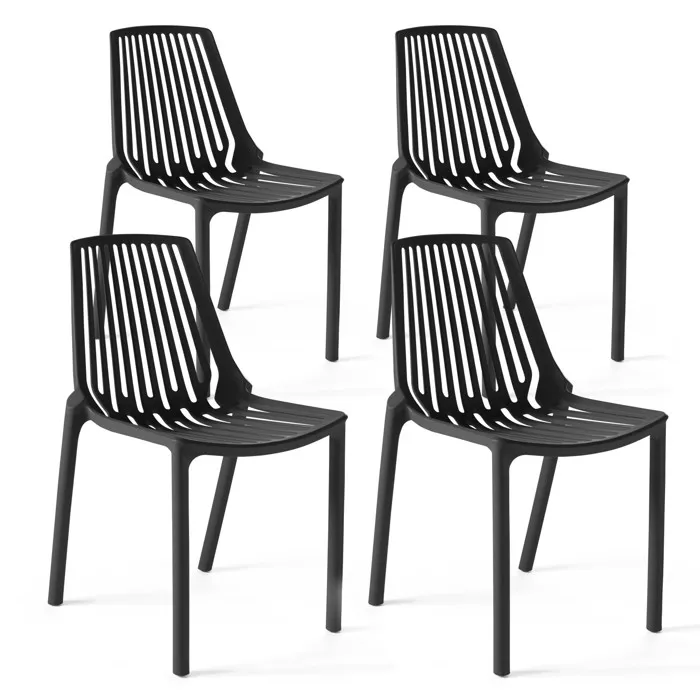 Lot de 4 chaises en plastique noir Oviala