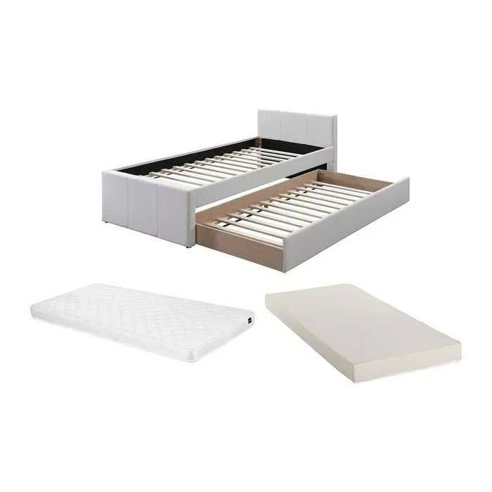 Lit gigogne 90 x 190 cm - Tissu - Beige + Matelas - DORITALO