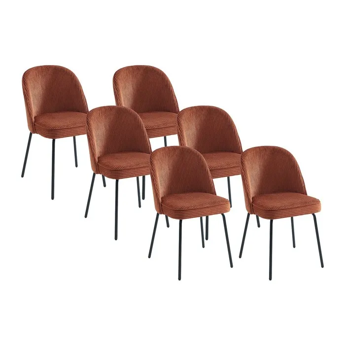 Lot de 6 chaises en velours côtelé et métal noir - Terracotta - ALPALI