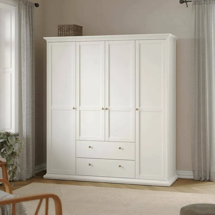 Grande Garde-robe Amarena, Meubles de chambre, Penderie de plain-pied, Placard à vêtements, 181x61 h201 cm, Blanc