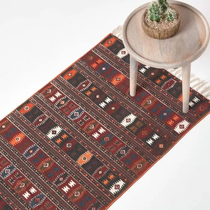 Tapis Kilim Imprimé Terracotta Noir Et Marron 66x200cm - Homescapes