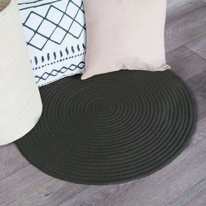 Tapis en coton effet cordage noir diam.70