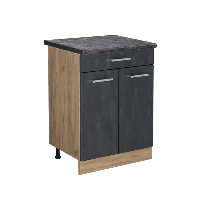 Vicco Meuble cuisine Béton noir/Chêne doré 60cm avec tiroir plan de travail Anthracite