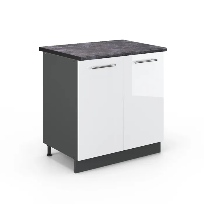 Vicco Meuble bas de cuisine Blanc Haute brillance/Anthracite 80cm plan de travail Anthracite