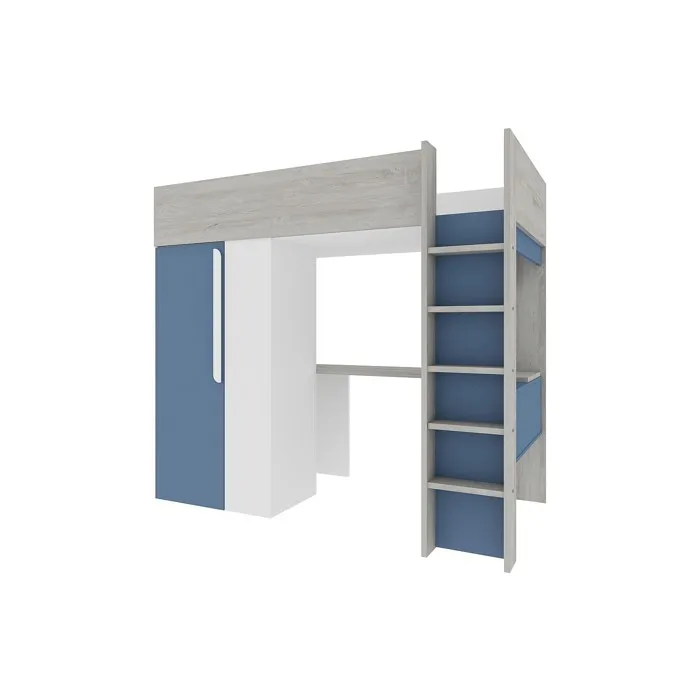 Lit mezzanine 90 x 200 cm avec armoire et bureau - Bleu et blanc - NICOLAS