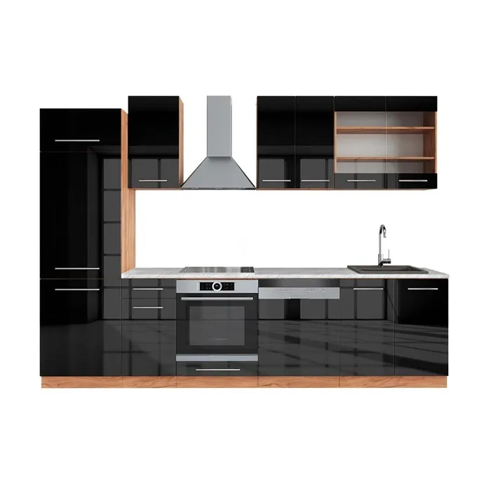 Vicco Cuisine Anthracite brillant/Chêne doré 300cm, PT Marbre