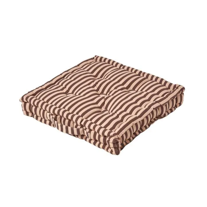 Coussin De Sol Chocolat Fines Rayures Beige 50x50cm - Homescapes