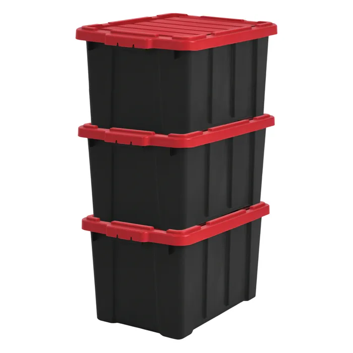 Iris Ohyama, Caisse Rangement avec Couvercle Robuste, 50L, Lot de 3, Rouge, DDSKT-450