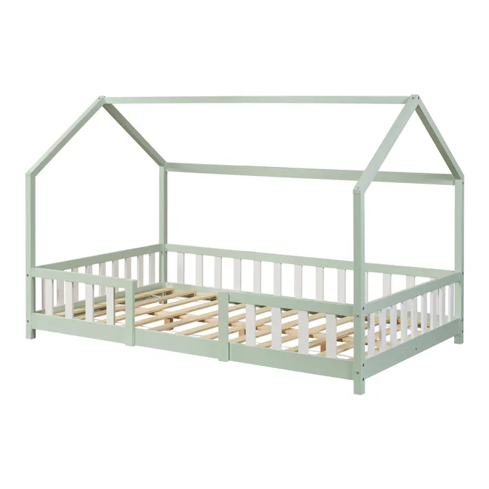 Lit cabane Sisimiut pin 120 x 200 cm vert menthe / blanc en.casa