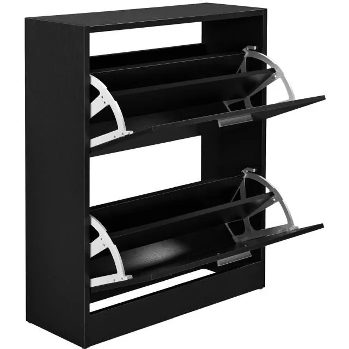 Meuble à Chaussures avec 2 Compartiments Panneau de Particules 63 x 24 x 81 cm Noir en.casa