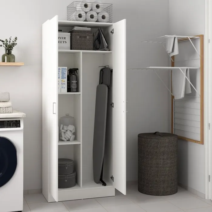 Dmora - Armoire polyvalent Charleston, Armoire à balais avec 2 portes, 73x37h180 cm, Blanc