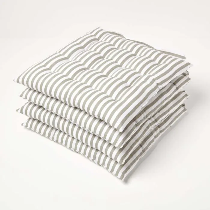 Galette De Chaise En 100% Coton 40x40cm À Rayures Gris - Lot De 4 - Homescapes