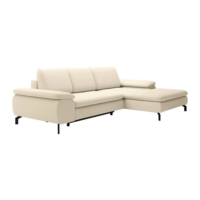 Canapé d'angle droit convertible en tissu texturé beige ARCHIBALD