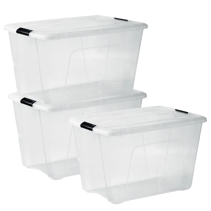 Iris Ohyama, Boite de Rangement Plastique avec Couvercle, 60L, Lot de 3, Transparent,NTB-60