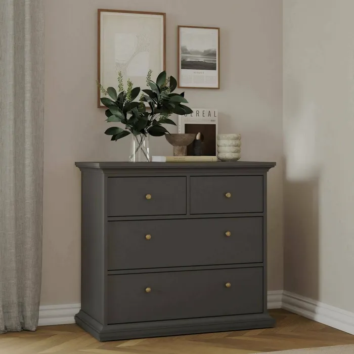 Commode Arika, 4 Tiroirs 96x49x87h cm Gris