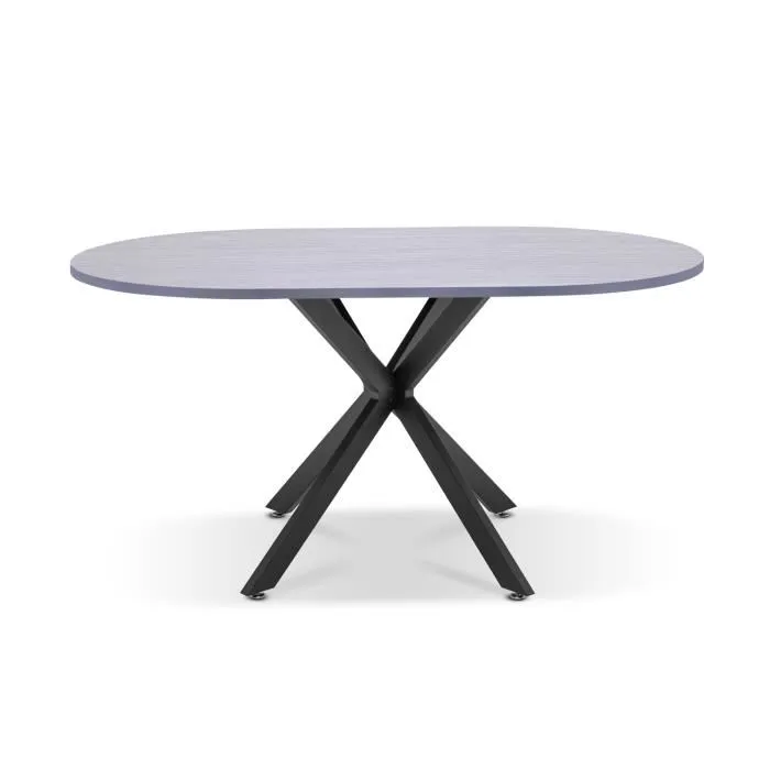 Marui Big - Table À Manger Ovale En Bois Et Métal Avec Pied Central Kiso 180x100 Cm - Gris Effet Bois