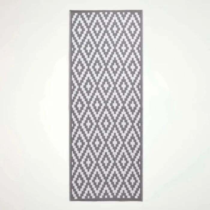 Tapis extérieur terrasse réversible - Tapis de jardin imperméable et résistant UV - Zoe - Gris - 75x200 cm - HOMESCAPES