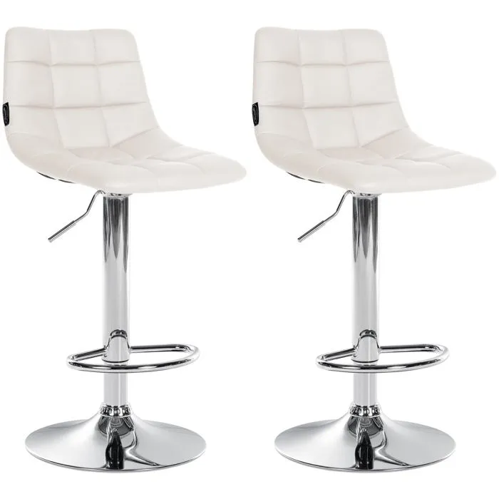 Lot De 2 Tabourets De Bar En Synthétique Blanc Base Métal Chromé Réglable En Tdb10642