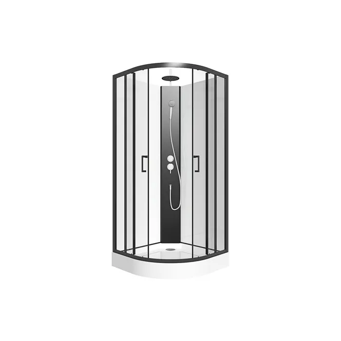 Cabine de douche quart de cercle - Hauteur ajustable - L90 x l90 x H200/220 cm - Noir et blanc - ROVATA