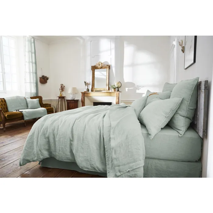 Drap Plat Soline 100% lin lavé 270 x 300 cm Eucalyptus