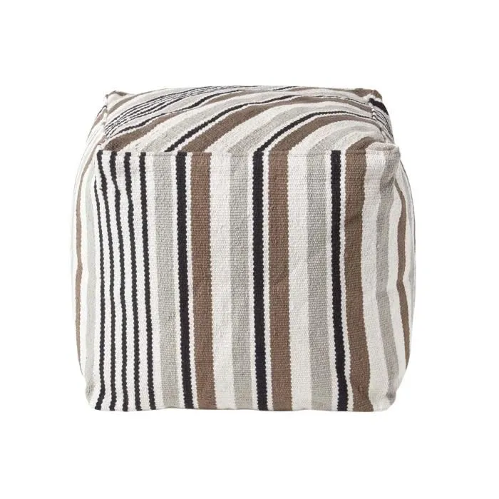 Pouf Carré En Coton Rayé Noir Et Gris 40x40cm - Homescapes