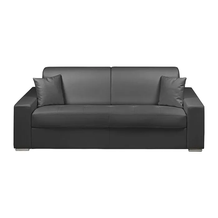 Canapé 4 places convertible express en simili - Noir - Couchage à lattes larges 160 cm - Matelas 14 cm EMIR