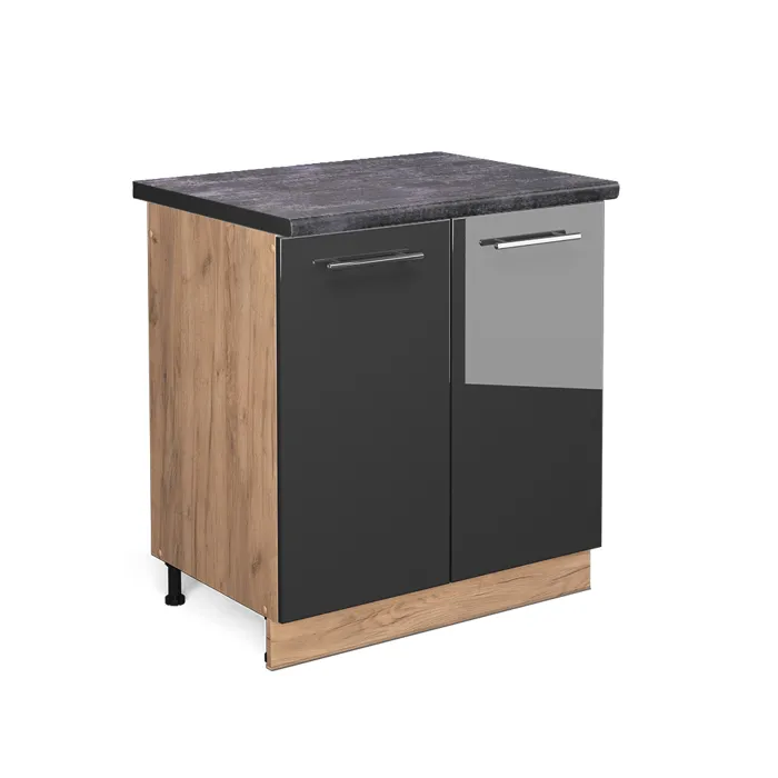 Vicco Meuble bas sous-évier Anthracite Haute brillance/Chêne doré 80cm plan de travail Anthracite