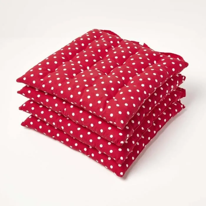 Galette De Chaise En 100% Coton 40x40cm Pois Rouges - Lot De 4 - Homescapes