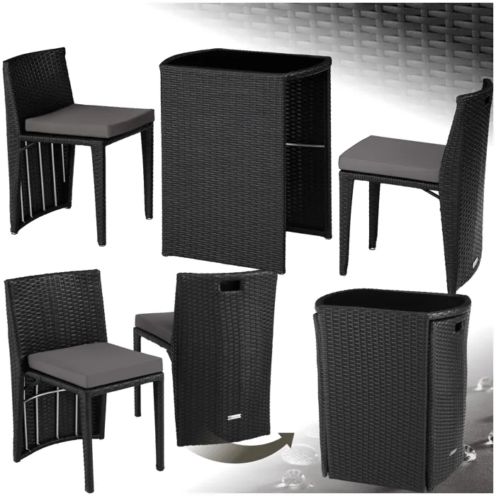 Salon de jardin pliable en polyéthylène et aluminium noir