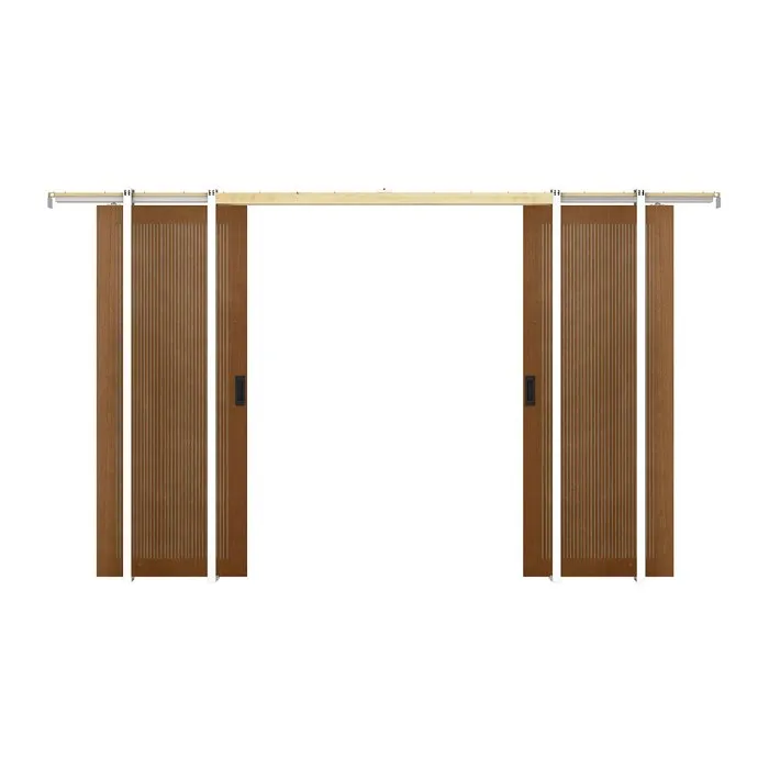 Porte coulissante double avec système à galandage en MDF et bois - naturel foncé - 2 x H205 x L93 cm - SANDORA