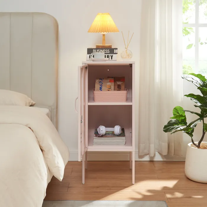 Table de chevet Hausjärvi acier 82 x 35 x 35 cm rose en.casa