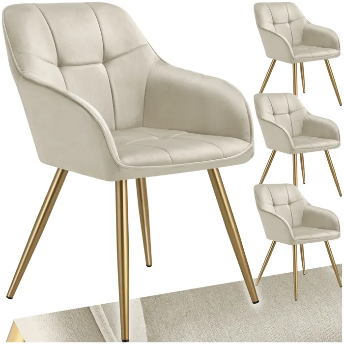 Lot 4 Chaises De Salle À Manger Avec Aspect Velours Capitonné Vert/or