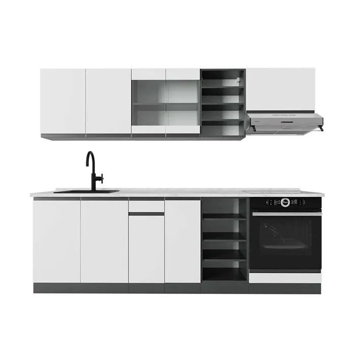 Vicco Cuisine blanc/anthracite 240cm, PT Marbre