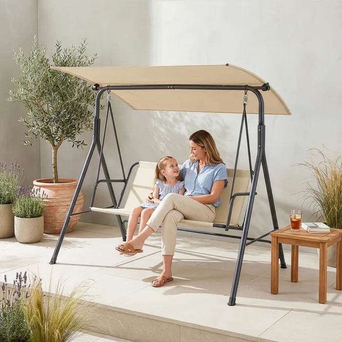Balancelle Satten pour 3 personnes 173 x 119 x 153 cm gris / beige en.casa